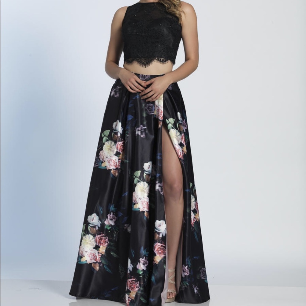 Dave & Johnny Floral Two Piece Prom Dress
